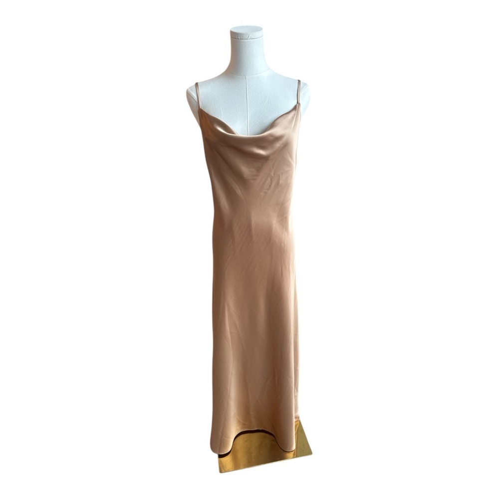 SFC11 Champagne maxi dress with cowl neckline and open back size small